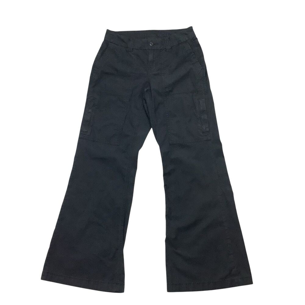 American Eagle Mid Rise Baggy Wide Leg Pants Women 00 Short 26X27 Black Cargo